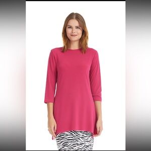 Vibrant Pink 3/4 Sleeve Slinky Tunic Top